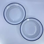 Vintage Dansk Concerto Allegro Rimmed Soup Bowls Set Of 2 White With Blue Rings. Fixed Price $24.00.