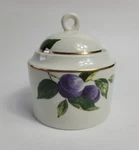 Mikasa Court L3132 Sugar Bowl And Lid White With Purple Plums Green Leaves. Fixed Price $16.95.