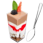 Dlux 50 3 Oz Mini Dessert Cups With Spoons, Square Tall - Clear Plastic Parfai. Fixed Price $29.88.