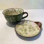 Temp-tations Old World Floral Lace Soup Mug With Lid-it Plate Green Brown. Fixed Price $16.87.