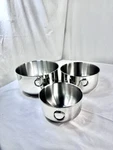 3 Farberware Mixing Batter Bowls 2 Thumb Rings Handle Nesting Stainless Steel Ex. Fixed Price $47.99.