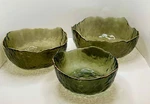 Set Of 3 Hammered Green Glass Bowls W/ Gold Rim-decorative Serving Nesting. Fixed Price $29.99.