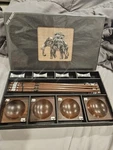 Vintage Wooden Chopstick & Bowl Set Elephant Theme Box Asian Decor. Fixed Price $34.99.