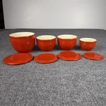 Vintage Universal Cambridge Orange Ceramic Mixing Bowl Set Lids Oven Proof Usa. Fixed Price $62.99.