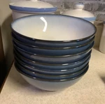 Sango Concepts Bowls Eggplant 4942 Set Of 7 Blue Soup Cereal Dishes Euc. Fixed Price $35.00.
