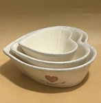 Set Of 3 Heart Shaped Nesting Bowls, Ceramic Spongeware Cottagecore Decor- P2. Fixed Price $28.50.