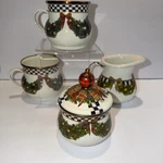 Mackenzie Childs Evergreen Christmas Holiday Courtly Check Sugar Bowl W/tag Rare. Fixed Price $98.00.
