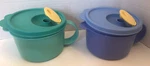 Set Of Tupperware 16OZ Soup Mugs #3155B-2 (bl) & -3 (gr) W/rocker Lids Euc. Fixed Price $24.99.