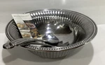 Wilton Armetale Large Serving Bowl Fork Spoon Salad Fruit Flutes Pearls Beaded. Fixed Price $99.99.