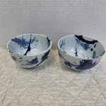 Miya Made Japan Blue Sumi Splash Paint Abstract Art Porcelain Rice Bowls. Fixed Price $19.79.