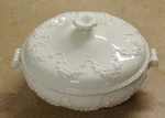 Wedgwood Embossed Queensware Cream On Laurel Swags Covered Vegetable Bowl. Fixed Price $500.00.