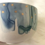 Anthropologie Night Sky Bowl Stoneware Blue Teal Drip Watercolor Wash Gold Star. Fixed Price $32.99.