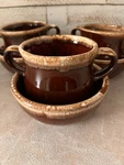 Pottery Brown Drip Double Handle Soup Chili Bowls W/5 Salad. Fixed Price $20.75.