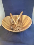 B. Smith 3-PIECE Wood Salad Bowl Server Set With Spoon & Fork Curved Sides. Fixed Price $47.95.