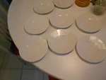 White Ribbed Rim Side Plates (8) All Match Vg++ Cond 6 1/4" Across (lnt). Fixed Price $10.99.