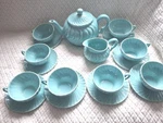 Franciscan Coronado Aqua Swirl Tea Pot Set W/ 8 Coffee Cups & Saucers. Fixed Price $99.99.
