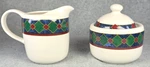 Pfaltzgraff Amalfi Classic Creamer Sugar Set Squares Green Blue White. Fixed Price $14.87.