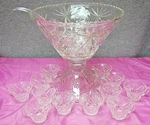 Anchor Hocking Early American Prescut Punch Bowl 15 Piece Set Vintage L2579. Fixed Price $169.99.