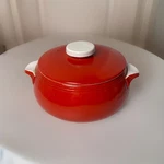 Vintage Hall Pottery Chinese Covered Casserole Bean White Handles 1940S. Fixed Price $40.00.