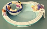 Vtg Lotus Hot Tub Chip & Dip Ceramic 2PC Bowl Set Swimming Pool Party Box 1995. Fixed Price $135.00.