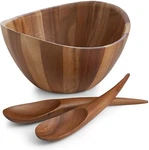 Nambe Gourmet Collection Harmony 3 Piece Acacia Wood Salad Bowl & Servers, Brown. Fixed Price $103.00.