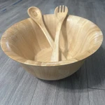 Clay Art Salad Serving Bowl Xl Plus Wooden Utensils Fork Spoon 2001. Fixed Price $39.95.