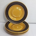 Vtg Harmony House Aurora Ironstone Saucer Set Brown Yellow Dots 6IN Japan 4267. Fixed Price $12.54.