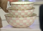 Mackenzie-childs Set Of Rosy Check Mixing Bowls 9.5", 11", 13" New. Fixed Price $350.00.
