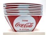 8 Gibson Everyday Coca Cola Coke Melamine Square Cereal Dessert Set. Fixed Price $45.00.