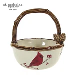 St. Nicholas Square Snow Valley 24OZ Handled Basket 7" Bowl Cardinal Pinecone. Fixed Price $24.95.
