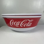 Set Of 2 Vintage Coca Cola Branded Melamine Large Popcorn Bowl White Red. Fixed Price $36.79.