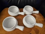Sur Table French Onion Soup Bowls Set Of 4 White Porcelain Euc. Fixed Price $49.99.