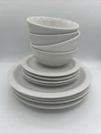 Home Target Round White Stoneware Set 4 Dinner Salad Plates Bowls Nwob Pristine. Fixed Price $39.95.
