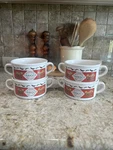 4 Cute Tabasco Brand Hot Chili Gumbo Two-handled Ceramic Soup Bowls Winter Fall. Fixed Price $39.99.