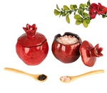 Salt Cellar 2 Pcs Ceramic Pomegranate Shaped Bowl With Lid And Spoon. Fixed Price $26.16.