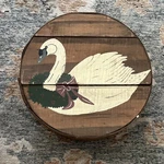 Round Wooden Bread Basket With Swan Animal Print Antique Finish Handmade. Fixed Price $35.00.