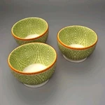 Pier 1 Imports Rice Bowls Green Abstract Pattern Set Of 3. Fixed Price $24.50.