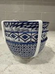 Set 3 Blue White Geometric Emika Ceramic Tidbit Appetizer Dip Sauce Bowls. Fixed Price $29.99.