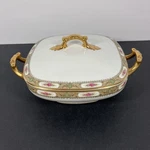 Antique Vignaud Limoges Covered Vegetable Dish VIG7 Roses Gold Bamberger Nj. Fixed Price $39.60.