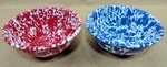 Vintage Enamel/granite Ware White Blue & Red Set Of Splatter 5" Cereal Bowls. Fixed Price $17.00.