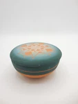 Lidded Pottery Bowl Geometric Star Design Terra Cotta Red And Teal. Fixed Price $16.99.
