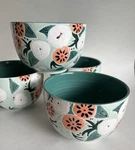 Nwt Anthropologie Mathilde Teal Floral Bowls Hand Painted Stoneware Set Of 4. Fixed Price $89.00.