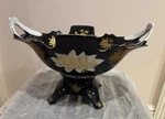 Vintage Fine Porcelain Fruit Bowl Footed Base Cobalt Blue 24K Gold Floral Czech. Fixed Price $39.00.