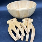 Pierre Pantry Hand Carved 10 Inch Salad Bowl With Wooden Totally Bamboo Forks. Fixed Price $28.00.