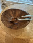 Nambe Butterfly Collection 4 Qt Acacia Wood Salad Bowl With Servers - Never Used. Fixed Price $160.00.