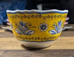 Le Cadeaux Melamine Cereal Bowl Yellow Blue French Country Floral Scalloped Rim. Fixed Price $10.00.