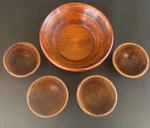Vtg 1970S Hand Made Wooden Salad Set Solid Wood: Large, 4 Small. Fixed Price $75.00.