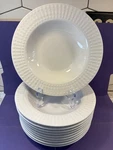 Set Of Ten Cassandra Pfaltzgraff White Porcelain 9" Rim Soup Bowls Raised Dots. Fixed Price $28.99.
