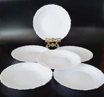 (6) Arcopal Trianon Scalloped White Milk Glass Dessert Bread & Butter Plates. Fixed Price $45.00.