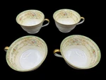 Noritake Tea Coffee Cup Set 4 Mugs Footed N380 2 1/8" Floral Gold Pattern (a). Fixed Price $45.00.